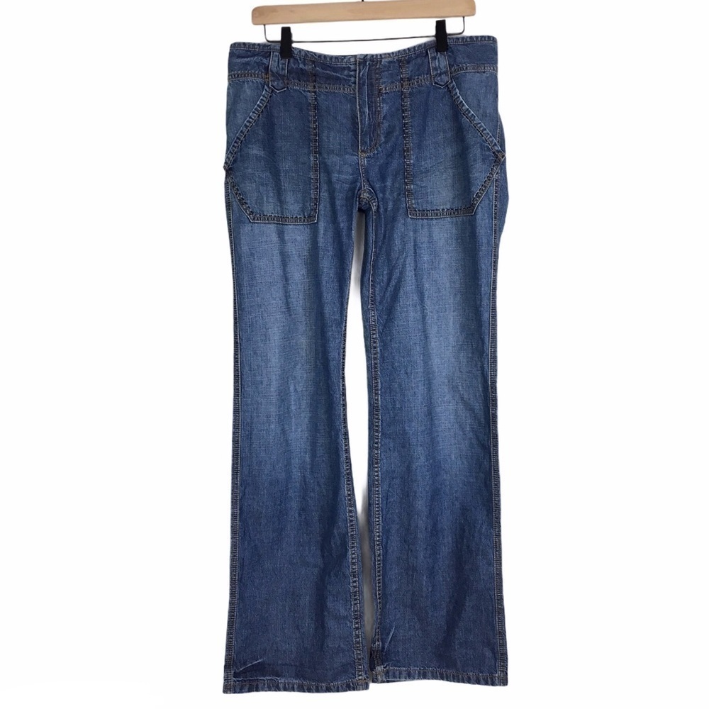 FREE PEOPLE Size 31 Jeans Y2K No Waistband Embroidered Rare Retro Ultra Low Rise